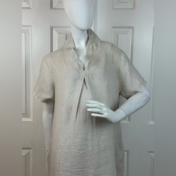 Italy 100% linen Elegant Cream Short Sleeve Dress - Picture 12 of 15